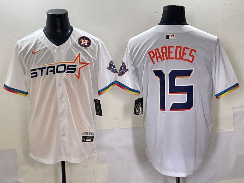 Men Houston Astros 15 Paredes White Fourth generation Joint Name 2025 Nike MLB Jersey style 10